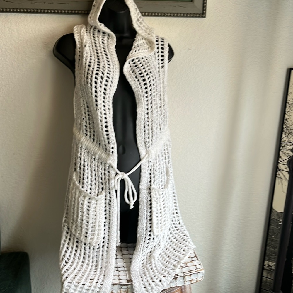 Knit bathing suit cover up with hood